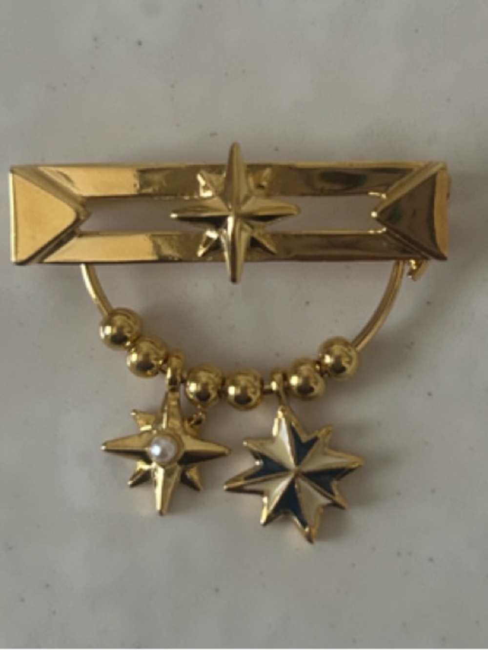 Gold Star Charm Brooch with Dangle Accents - Women Jewelry
